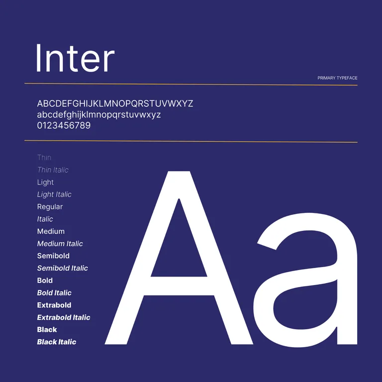 Inter primary typeface page from the GET Trustee Group brand guidelines listing weights and italics