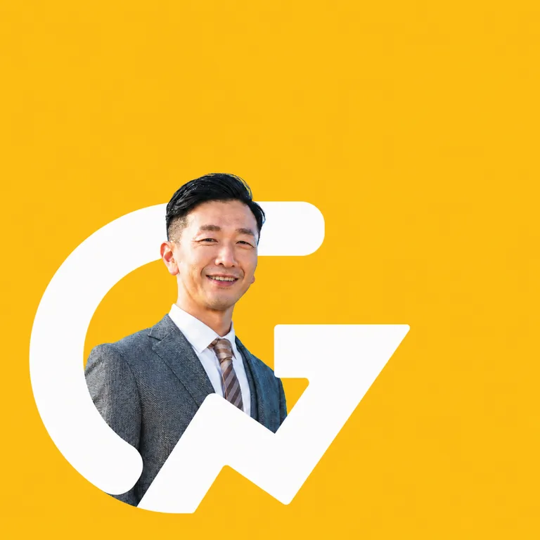 GET Trustee Group portrait treatment placing a man in a suit inside the white logomark on yellow