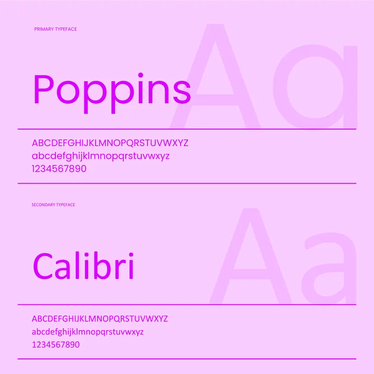 Kaotim typography specification setting Poppins as the primary and Calibri as the secondary typeface