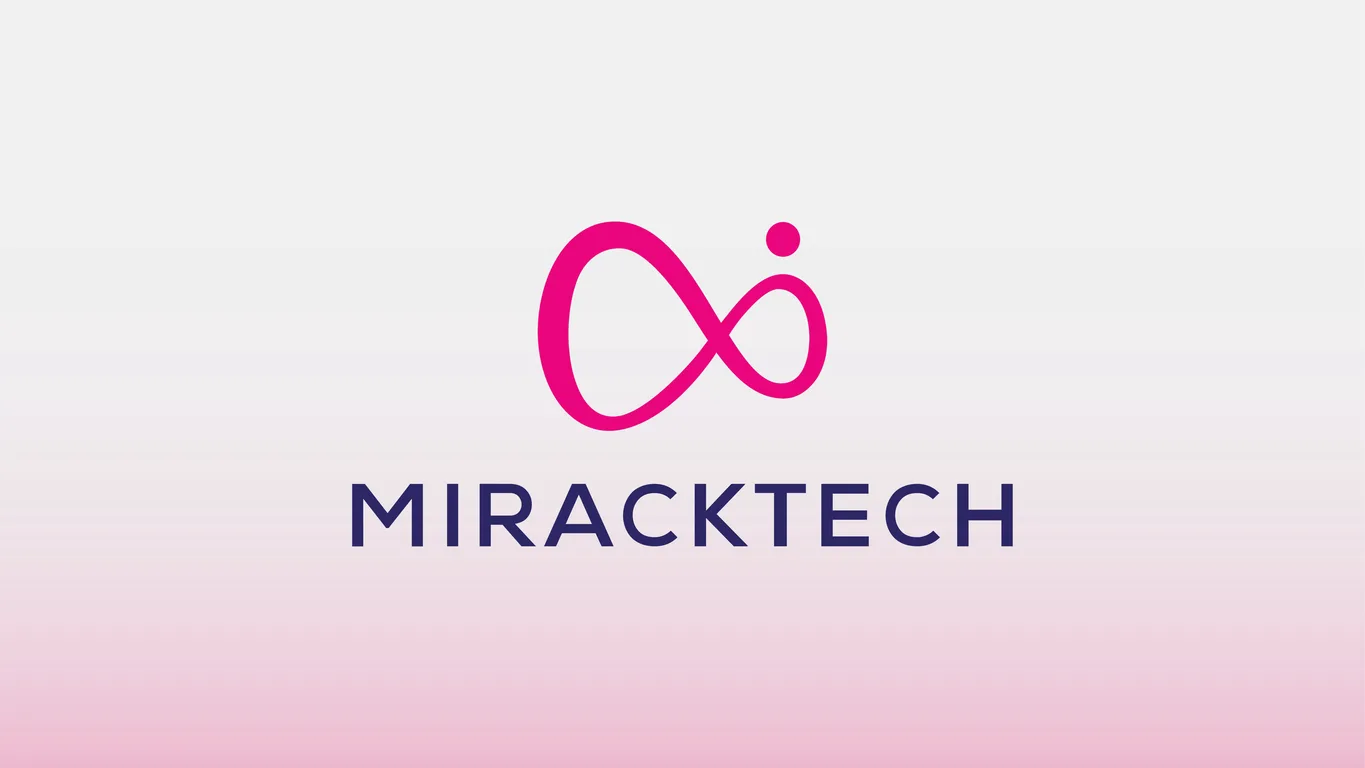 MirackTech logo lockup with the magenta infinity mark above a navy wordmark