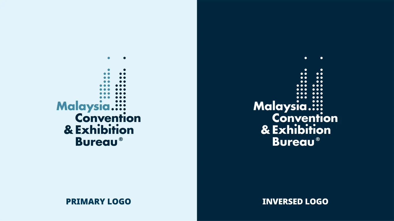 MyCEB primary and inversed logo lockups shown on pale blue and navy backgrounds