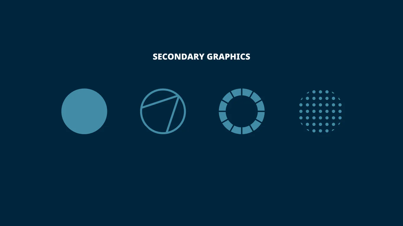 MyCEB secondary graphics page showing four circular motifs in light blue on navy