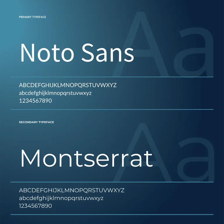 MyCEB typography page pairing Noto Sans as primary typeface with Montserrat as secondary
