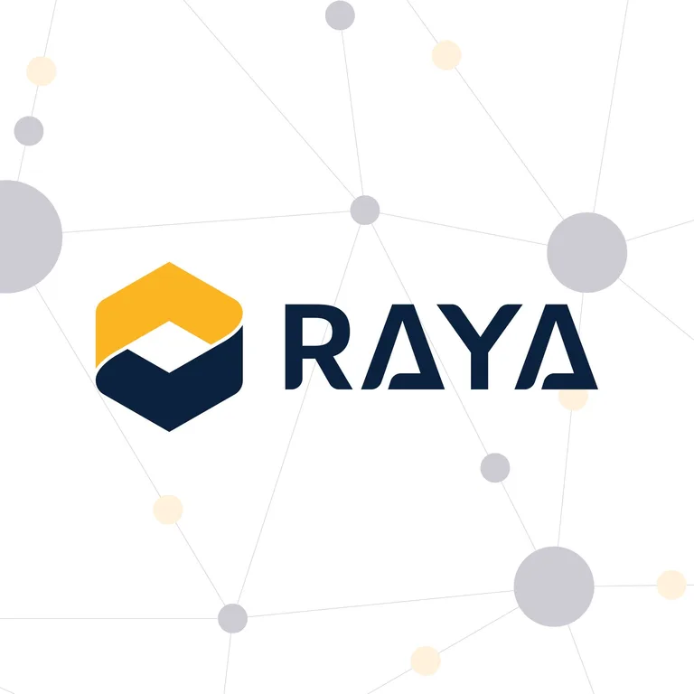 Raya Airways hexagonal monogram and wordmark on a pale network pattern