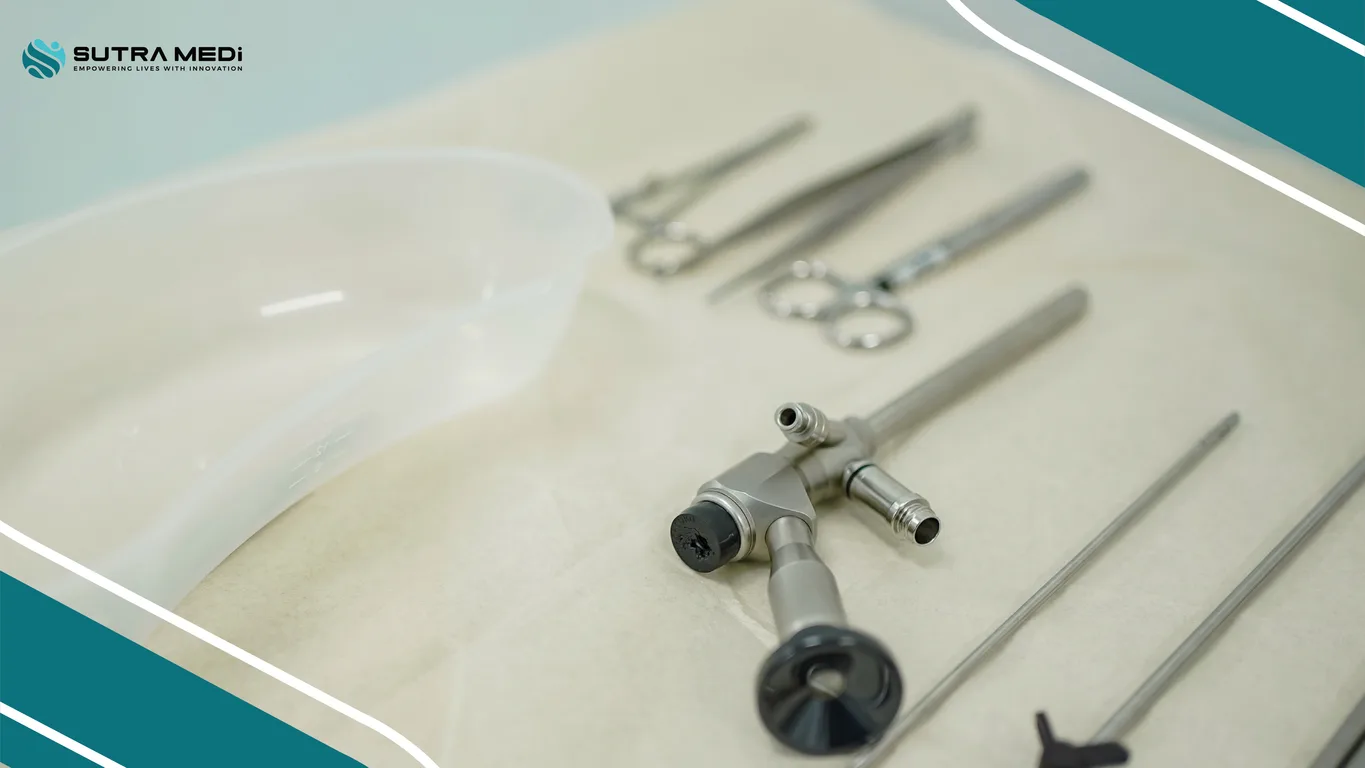 Sutra Medi-Environ cover visual placing the new logo over surgical instruments on a tray
