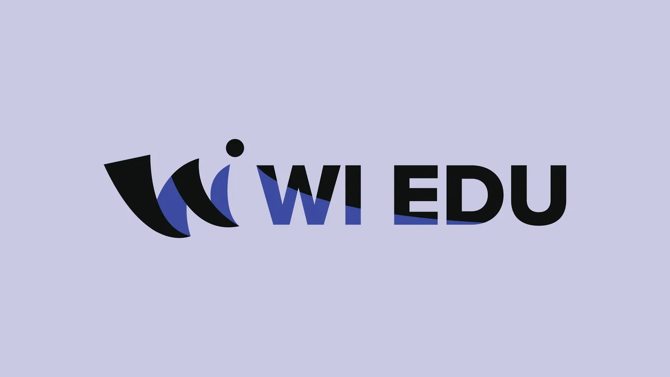 WI Edu logo lockup showing the W mark and the diagonal cut through the wordmark