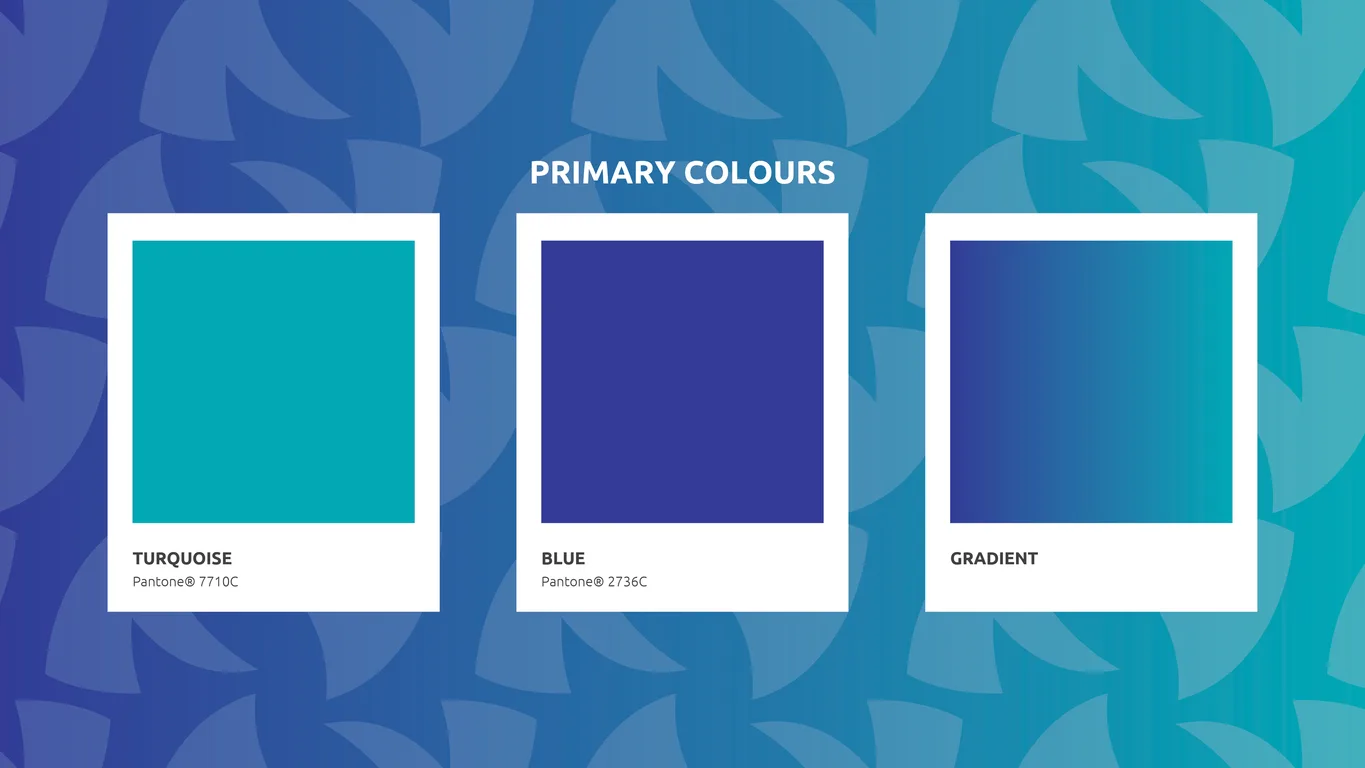 WI Edu primary colour page from the brand guidelines with turquoise, blue and gradient swatches
