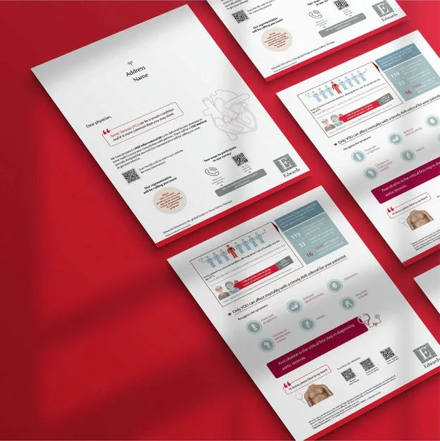 Edwards Lifesciences brochure interior spread with structured product specification layout