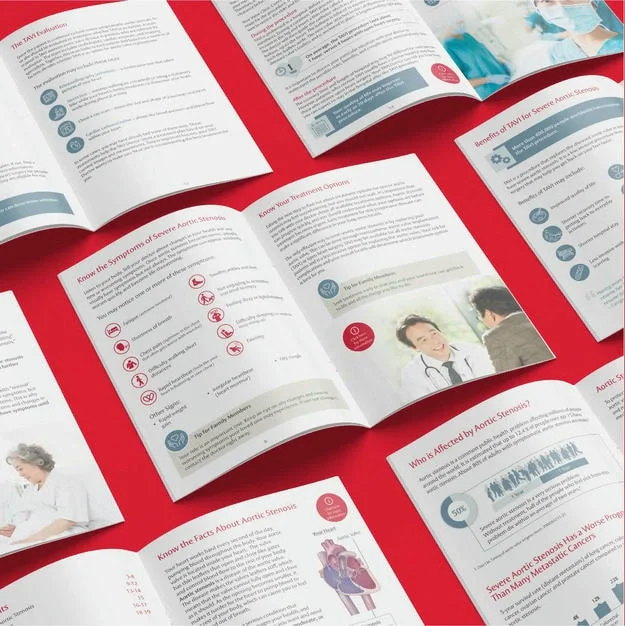 Edwards Lifesciences brochure page showing annotated medical product imagery