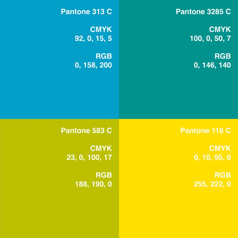 NGC Energy palette of four swatches with Pantone, CMYK and RGB references